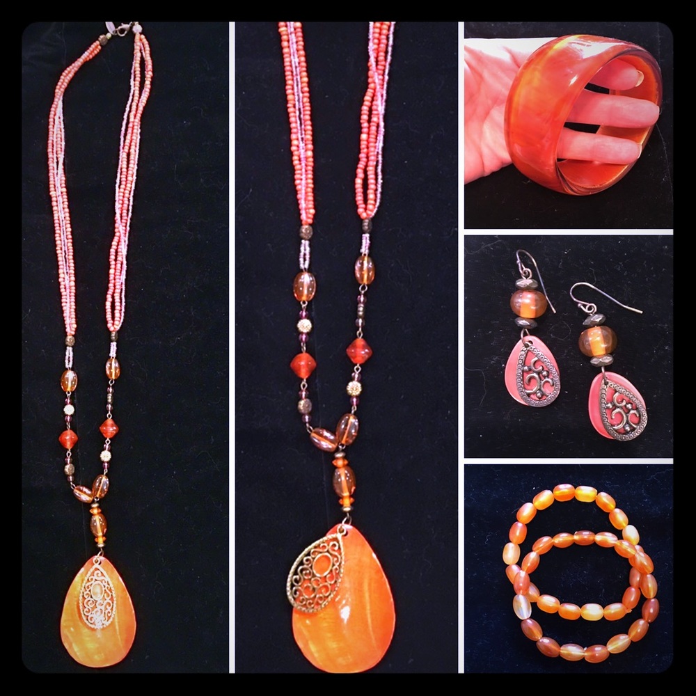J Crew Orange with pink accents jewelry set.